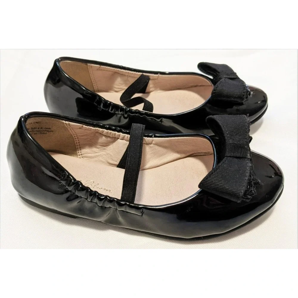 EUC Ruby & Bloom Baby Girls 10.5 M Black Patent Leather Bow Flats Shoes